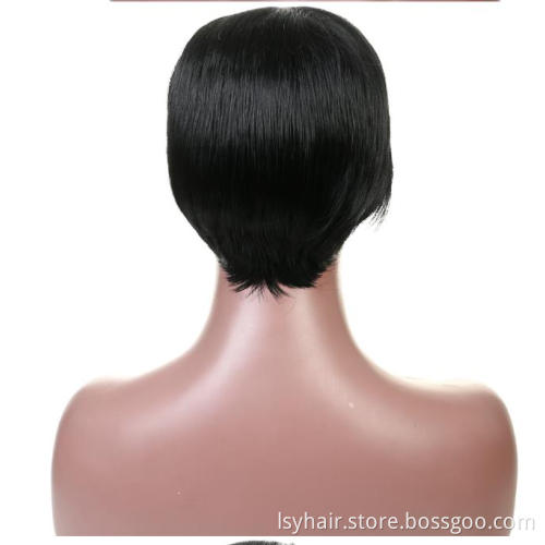 Lsy Non Lace Pixie  Cut Human Hair Wig Color Natural Black 100% Brazilian Hair Wigs For Sale